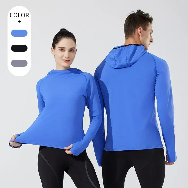 Sudadera deportiva de manga larga con capucha para hombre y mujer, ropa deportiva de terciopelo para correr, Top de Fitness sólido, ropa de gimnasio