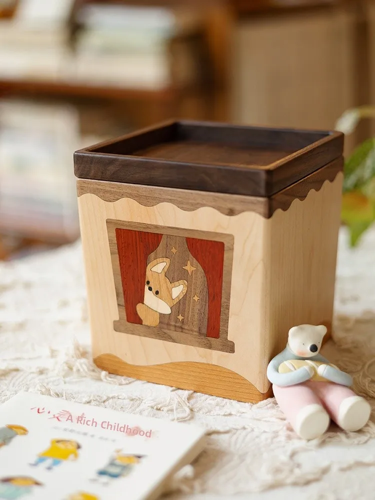 

Desktop Organizer Four Grids Storage Bucket Real Wood Tea Table Snacks Hall Miscellaneous Items Storage Canister