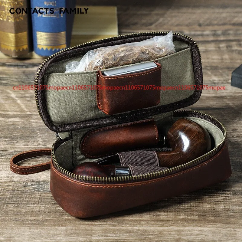 

Genuine Leather Pipe Pouch Storage Carry Case Travel Bag Smoking Accessories