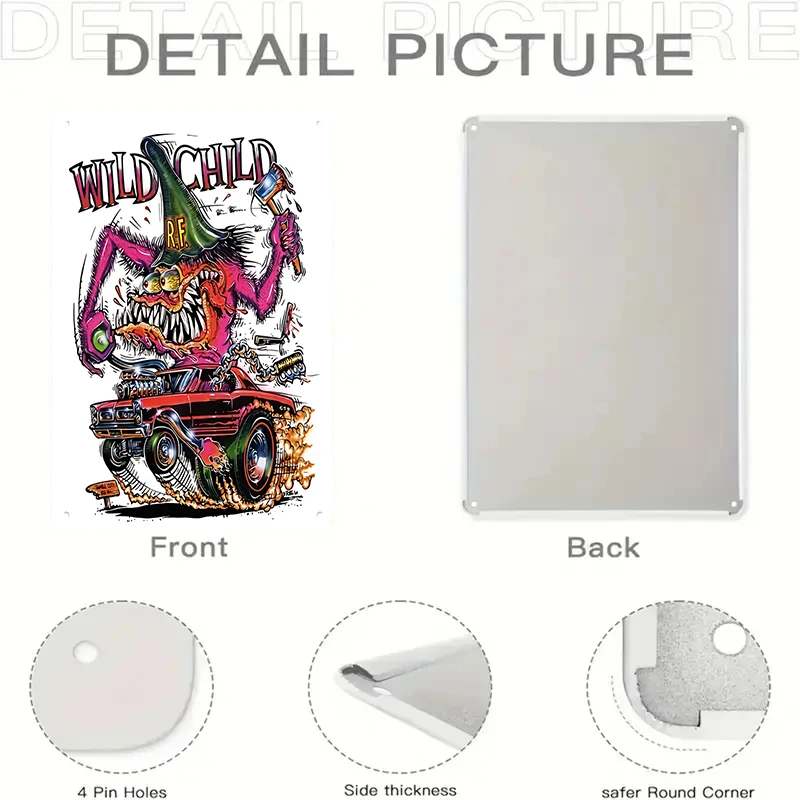 1 قطعة 2D سيارة مسطحة الرجعية الوحش الحديد اللوحة الإبداعية ديكور جدران المنزل المرآب بار متجر شخصية معلقة الديكور الأمريكية #3