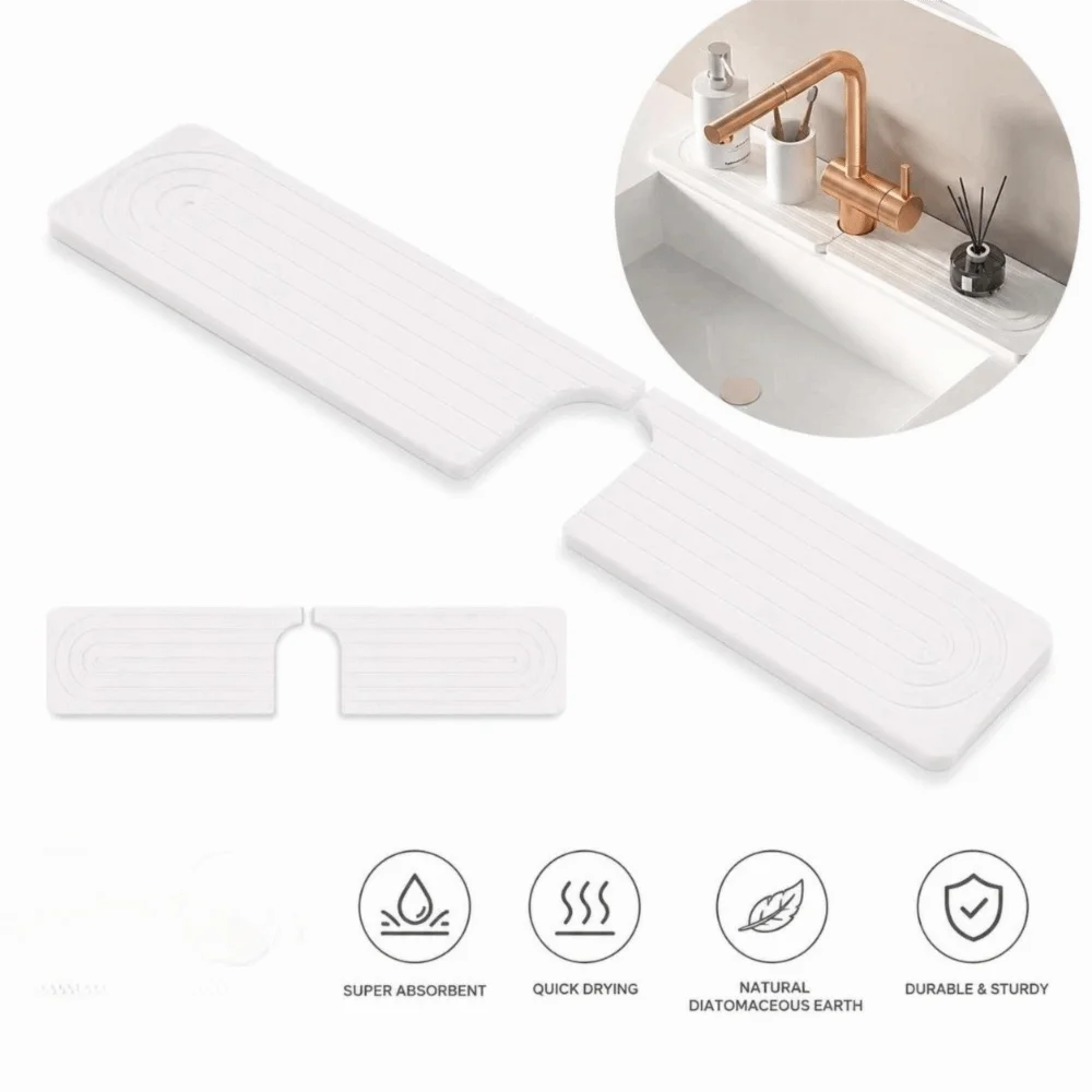 Diatomite Faucet Mat White Fast Drying U Shape Diatomite Mat Easy to Use Water Absorbent Dish Drying Pad Home Hotel RV