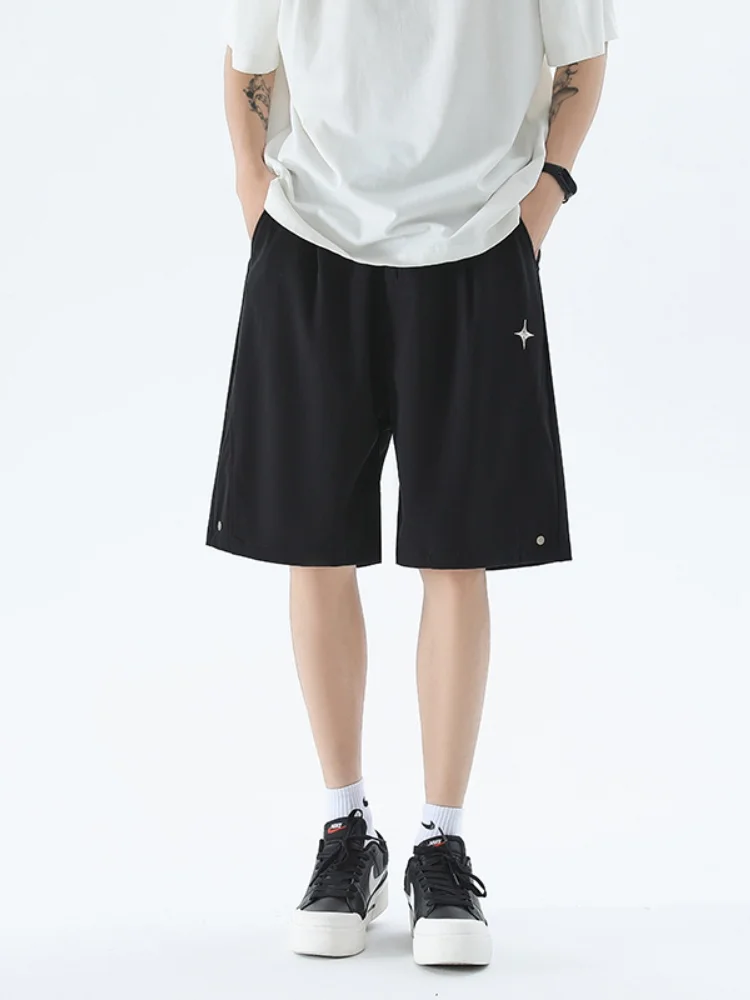 

Мужские летние тонкие прямые свободные повседневные брюки до середины икры Bla Suit с заклепками-звездами, дышащие, свободного кроя