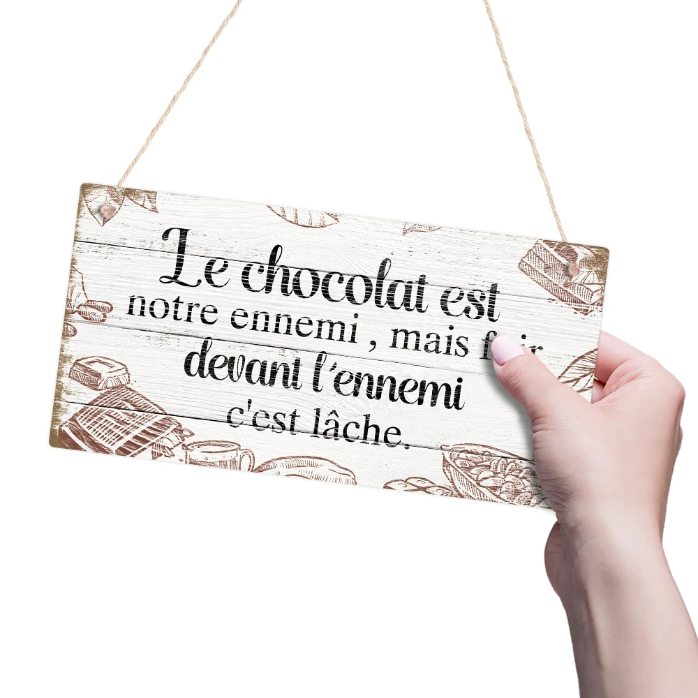 Putuo Decor 1pc French Wooden Sign, Wood Hanging Plaque Wall Art Decor for Home Farmhouse Dessert Shop, 3.9 X 7.8 Inches Gifts