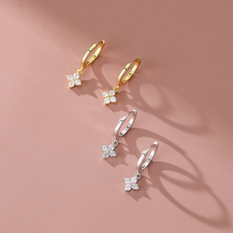 Lnngy Moissanite Necklace Bracelet Earring 925 Sterling Silver Four Leaf Flower Pendant Moissanites Jewelry Set For Wedding Gift
