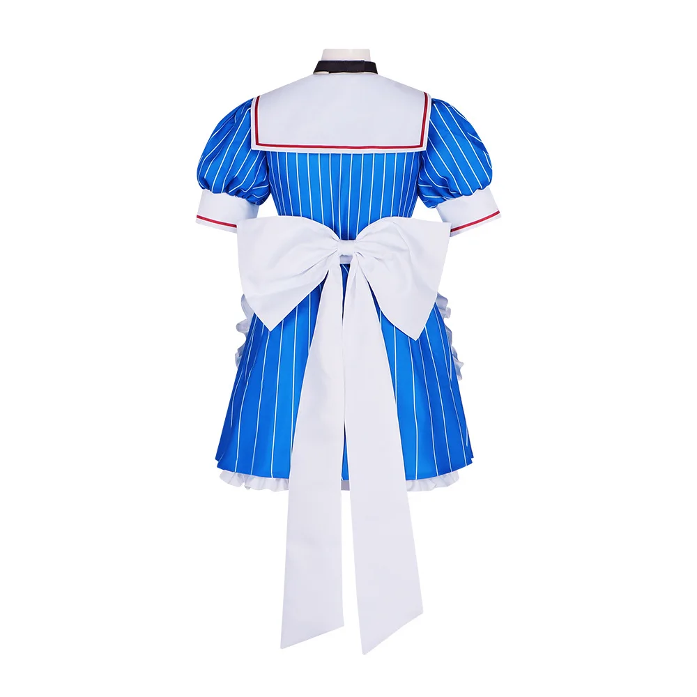 6 Stuks Hypnotiseur Cosplay Kostuum Mikuuuuu Hypnotiseur Cosplay Blauw Gestreepte Lolita Meid Jurk Halloween Feest Virtueel Uniform Pak