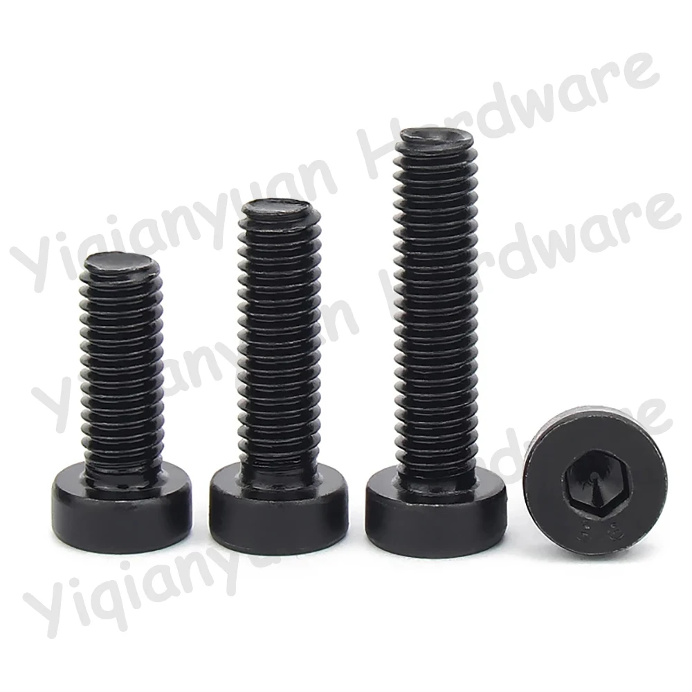 Śruba z łbem stożkowym Yiqianyuan M3xP0.5, klasa 8.8, stal stopowa, z gniazdem sześciokątnym, czarna, śruba imbusowa, niski profil, DIN7984