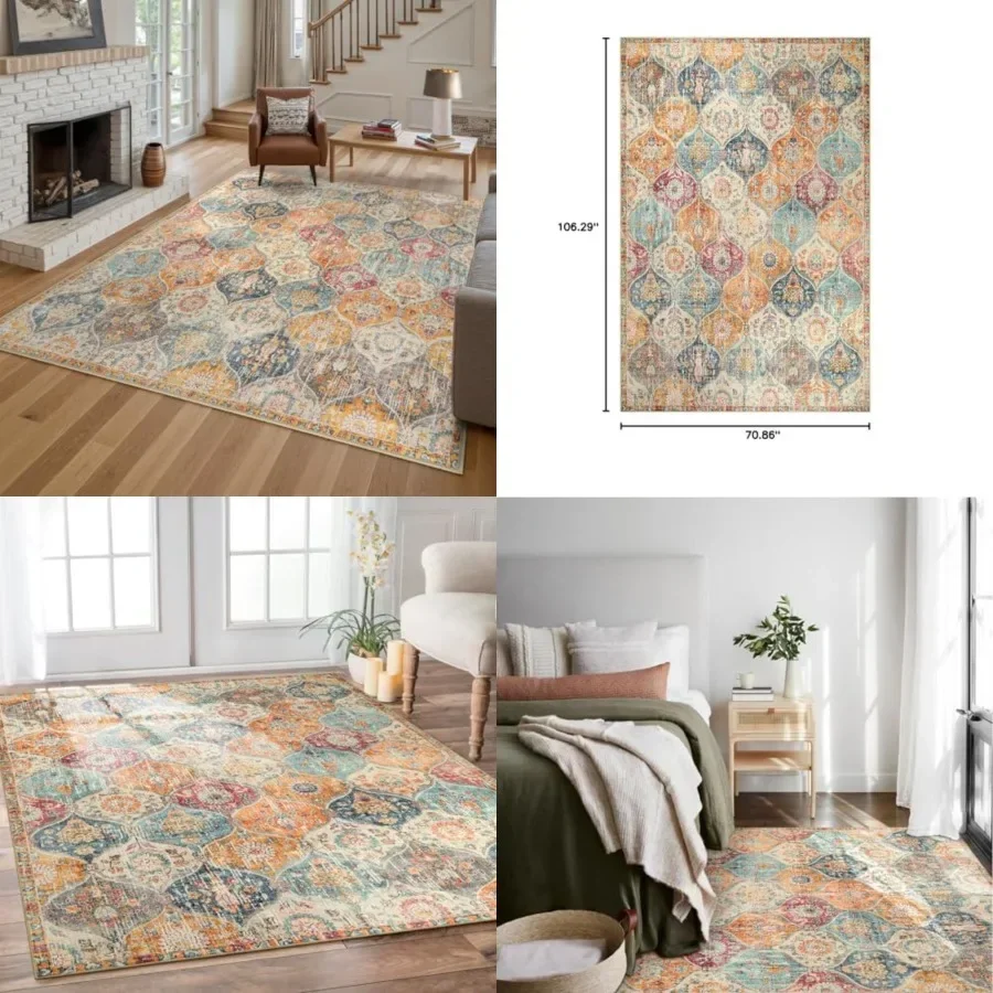 

Moroccan 6x9 Rugs for Living Room, Soft Washable 6x9 Area Rug for Bedroom, Ultra-Thin Oriental Trellis Non Shedding Throw Large