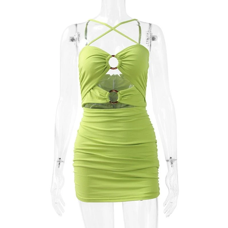 Summer Women's Strapless Hollow out Pleated Bodycon Resin Dress Sleeveless Fashionable Elegant Style Midi Skirt Polyester