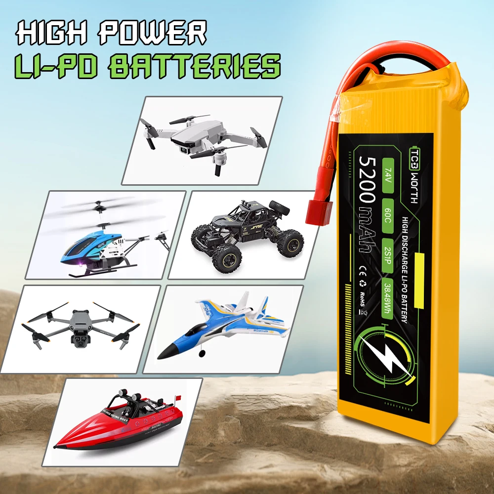 11.1V 3S LiPo Battery 5200mAh 60C with T/ XT 60 Plug for RC Car RC Truck Airplane Helicopter Boat Car Racing RC Hobby 1 Packs