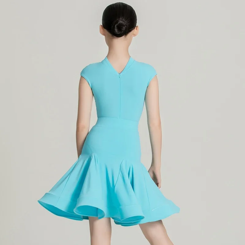 Vestidos de competición de baile latino estándar nacional a la moda, ropa de actuación de baile de salón de manga corta para niñas, ropa de escenario 10397