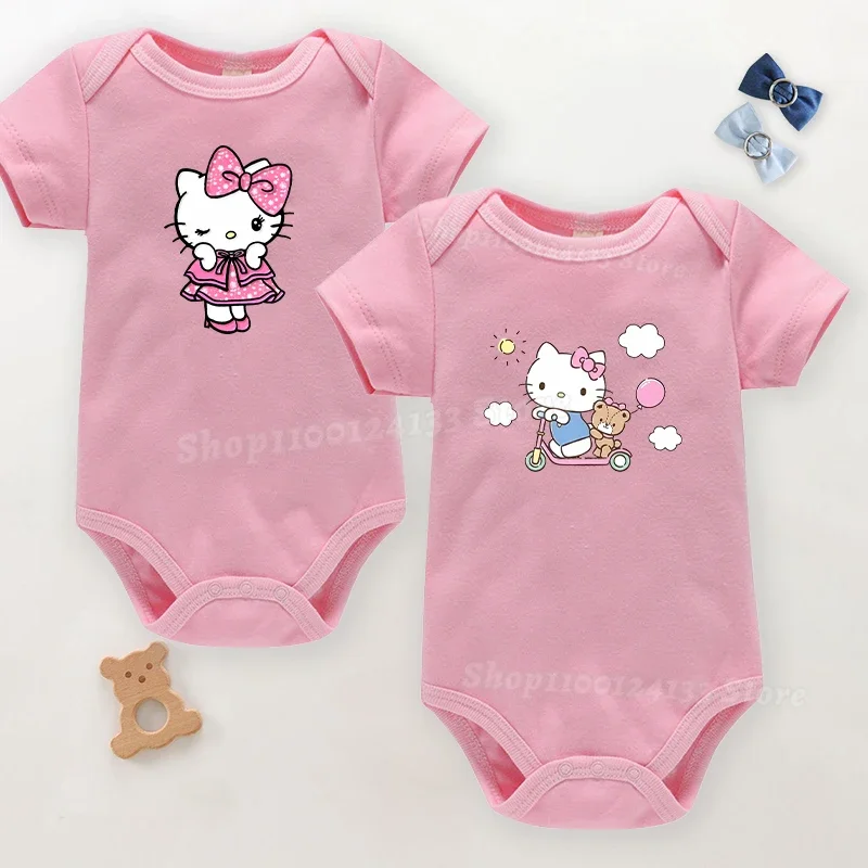 

Cute Kitty Bodysuit Girl's Baby Pink Cotton Newborn Jumpsuit Sanrio Y2K Kawaii Anime 3-24M Infant Safty Soft Kids Romper Clothes