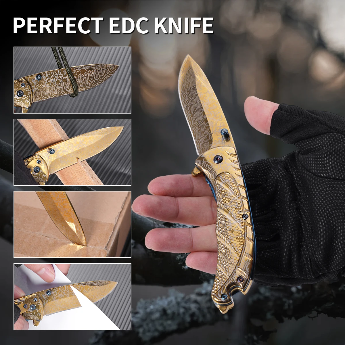 Premium Stainless Steel Pocket Knife- Men's Tactical Folding EDC. Dragon Scale Pattern, Comfy Handle. Great For Outdoor/daily/DIY/More. Perfect Gift For Men (Valentine's/Father's Day).