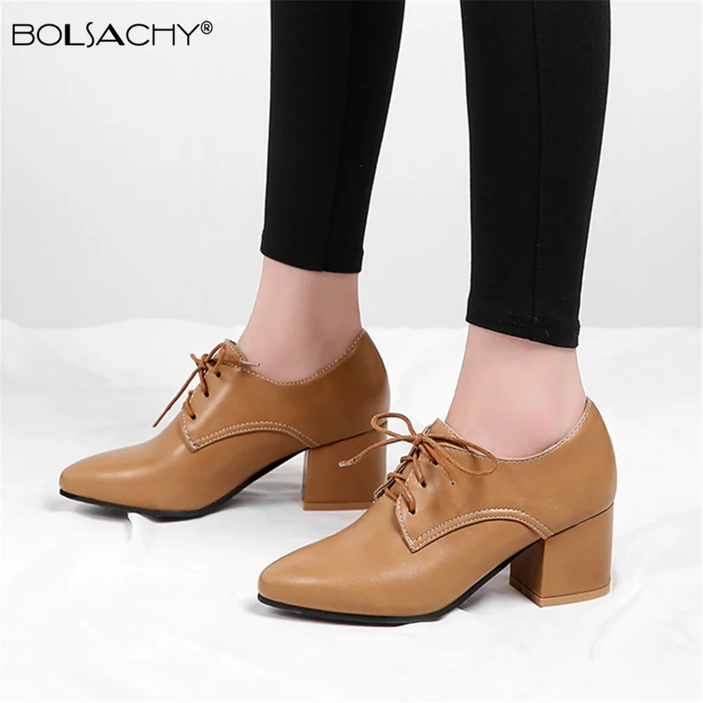 2024 New Spring Women Pumps Vintage Chunky Heel Cut Out Oxford Shoes Lace Up Female Fashion Elegant Classica Ladies High heels