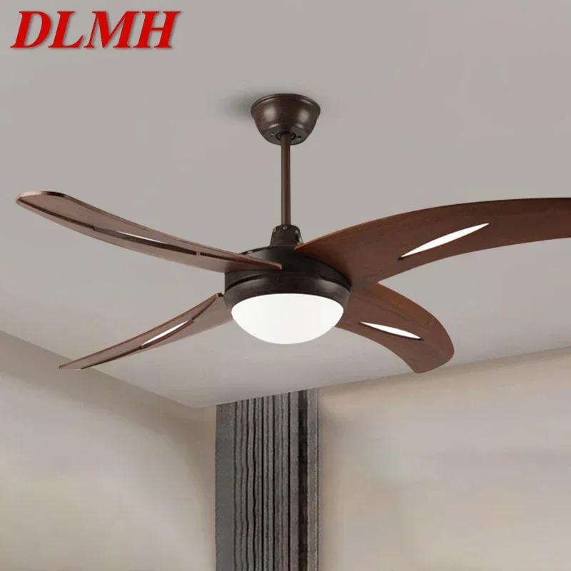 DLMH Nordic LED Fan Light American Vintage Restaurant Living Room Study Ceiling Fan Light Remote Electric Fan Light