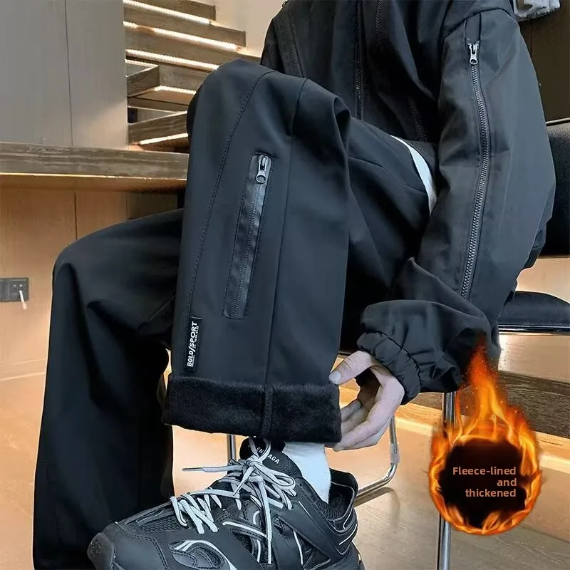 

Мужские осенне-зимние свободные прямые брюки-карго на подкладке, ветрозащитные водонепроницаемые брюки-карго, повседневная спортивная одежда, рабочая одежда