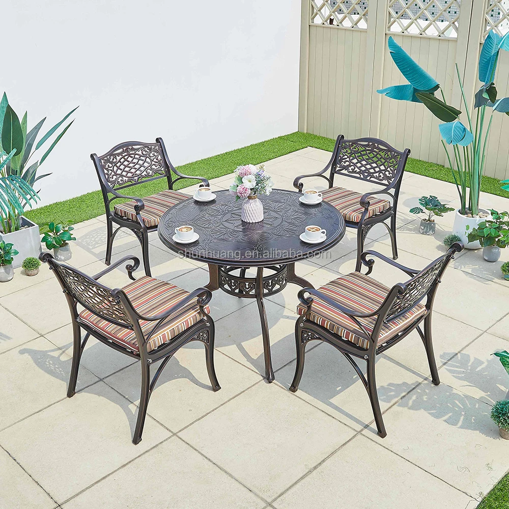 All weather garden waterproof 4 pcs coffee table set furniture cast aluminum dining set