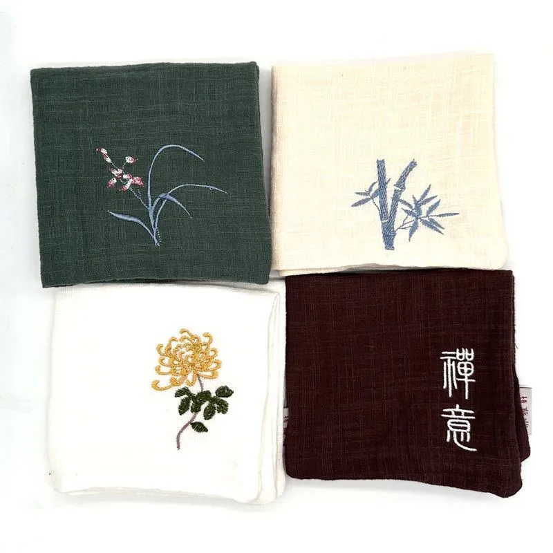 Tea Towel Absorbent Cotton Thick Embroidered Zen Style Retro Tea Table Tea Set Accessories Tea Cloth Chinese Style Tea TowelZF19
