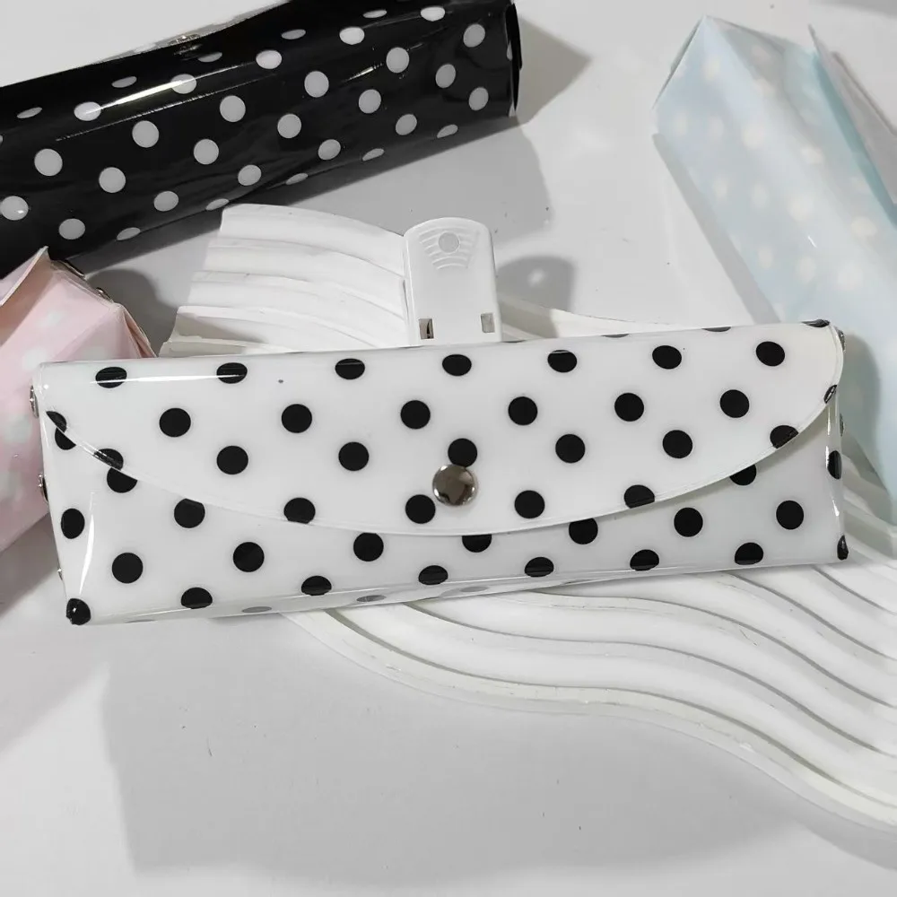INS PVC Pencil Case Polka Dot Design Snap-button Type Stationery Pouch Pen Pouch School Office