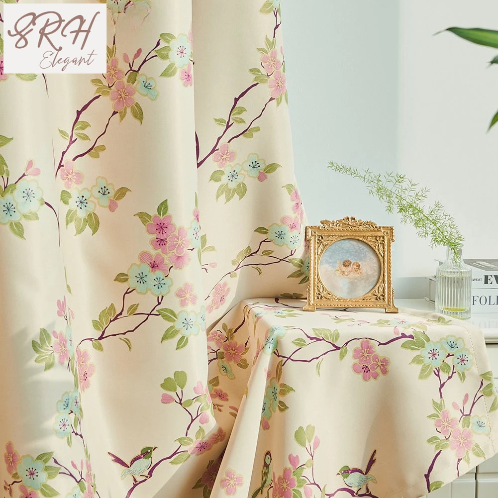 

New Chinese flower jacquard curtains household living room single-sided light shading blackout curtain for bedroom dining room