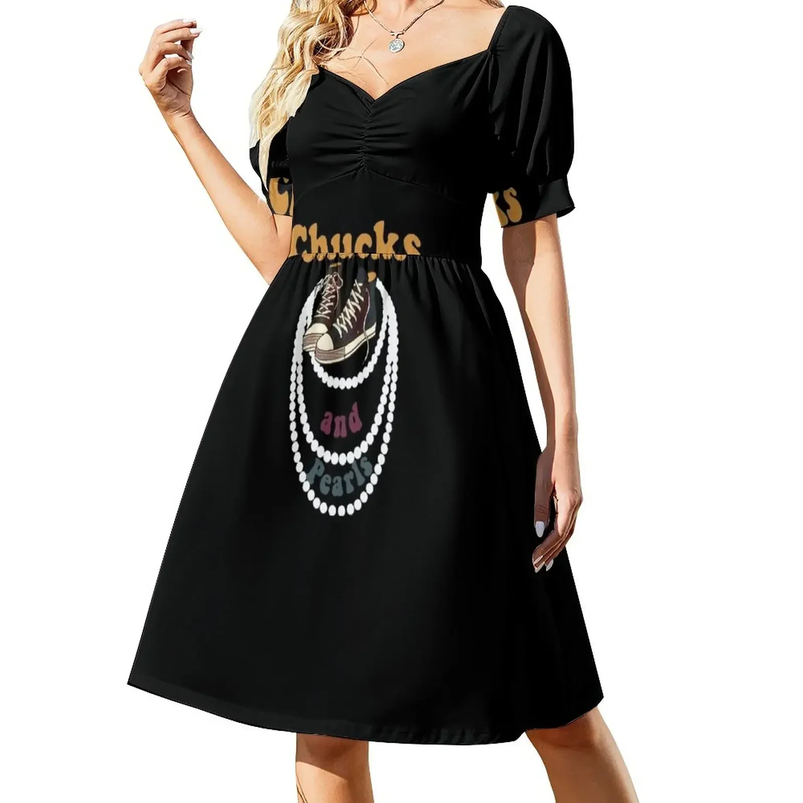 Chucks And Pearls Short-Sleeved Dress party dress women elegant luxury long dresses for women Women's evening dress