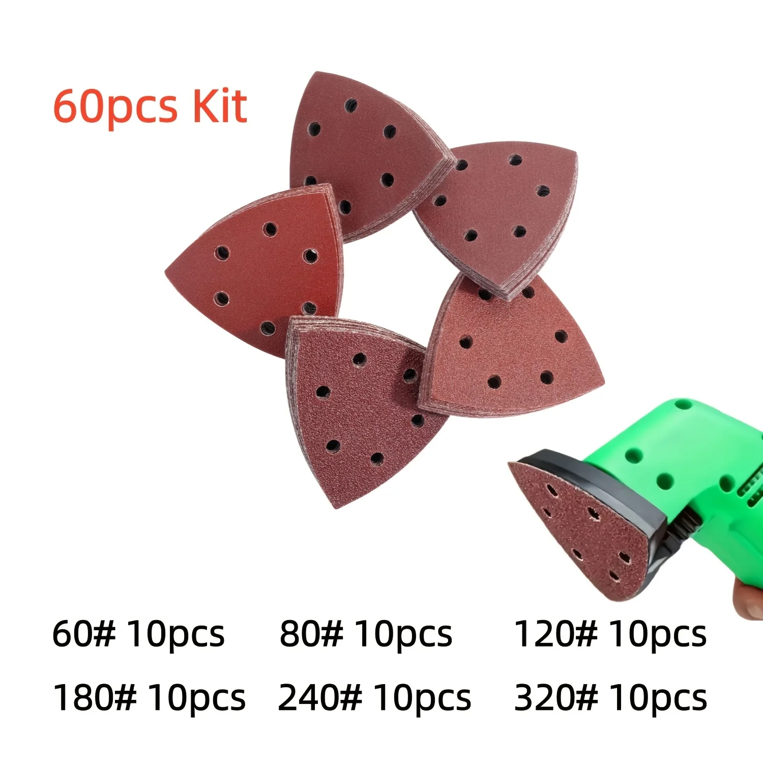 60pcs Triangle Sanding Pads Hook & Loop Sandpaper 60-320 Grit Assorted Kit for Sander