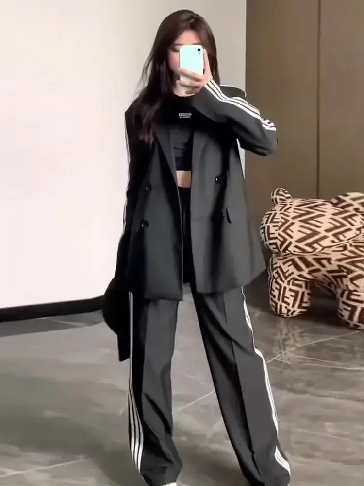 Leisure Set Women Two Piece Set 2024 Autumn New Casual Suit Top and Wide Leg Pants Korean Fashion 2 Piece Sets Womens Outfits