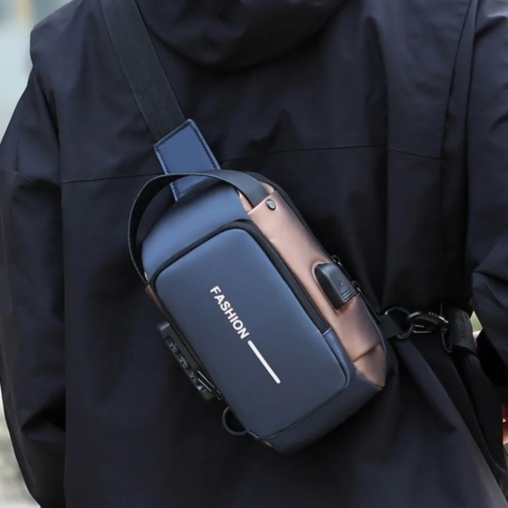Waterproof Password Biker Bag with USB Charging Anti-theft Men's Chest Bag Large Capacity Multi-storey Shoulder Crossbody Bag