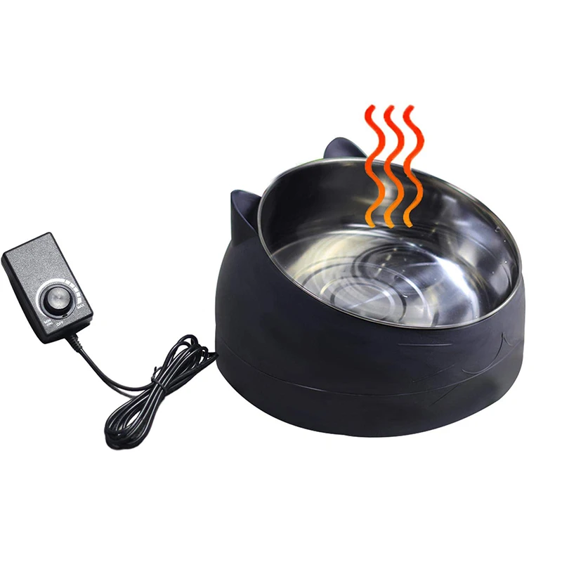 

Automatic Heating Dog Bowl Adjustable Temperature Stainless Steel Food Bowl Pet Cat Dog Feeder US Plug Heating Bowl