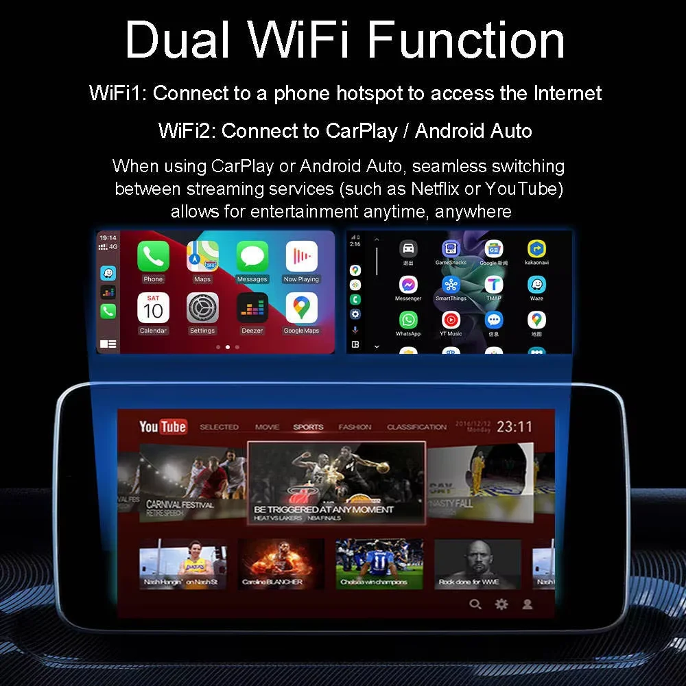 SKILLDRIVE 2026 3in1 Wireless CarPlay Adapter Android Auto Convertion Box Wireless Apple Carplay Built-in Netflix YouTube view 2