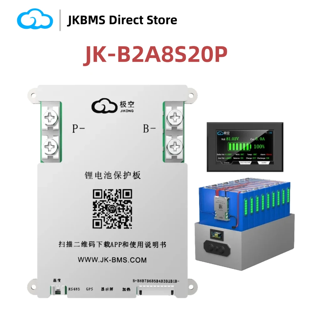 

JIKONG JK-B2A8S20P Smart BMS 8S 24V 200A 2A Active Balancer for LiFePO4 Li-ion Battery Pack RS485 CAN APP BT
