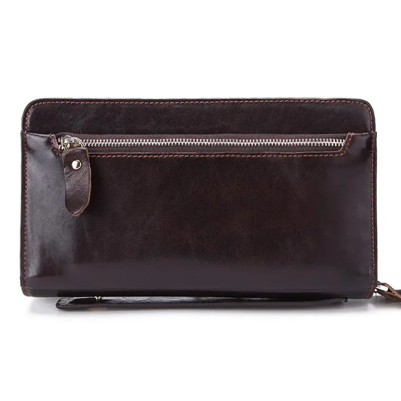Carteira de negócios grande masculina bolsa de embreagem de couro genuíno design longo zíper masculino casual saco de dinheiro para o telefone