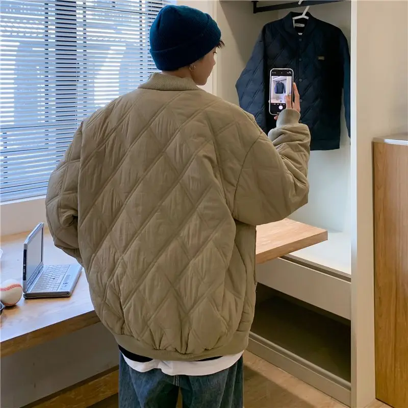 سترة قطنية كاجوال بنمط الماس للشتاء للرجال والنساء بتصميم رياضي عتيق للزوجين معطف قطني للراحة بقصة قياسية #4