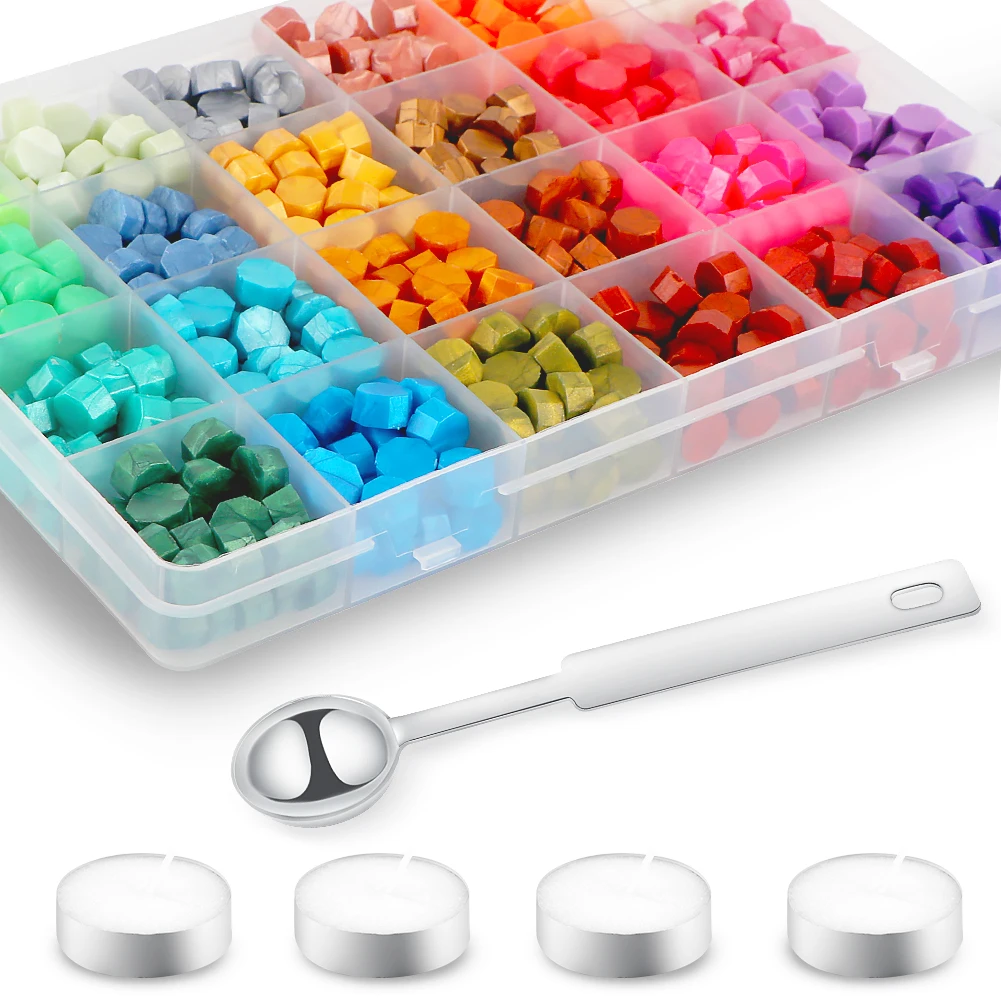 

624 шт. сургучные бусины, сургуч для сургучной печати, шестигранные сургучные бусины с восковой ложкой, приглашения, открытки, подарочная упаковка