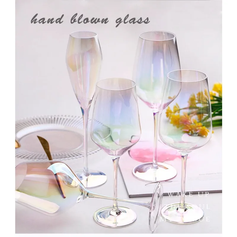 Ins Nordic Rainbow Goblet Creative Personality Gift Gradient Colorful Champagne Glass Crystal Glass Red Wine Glass for Party