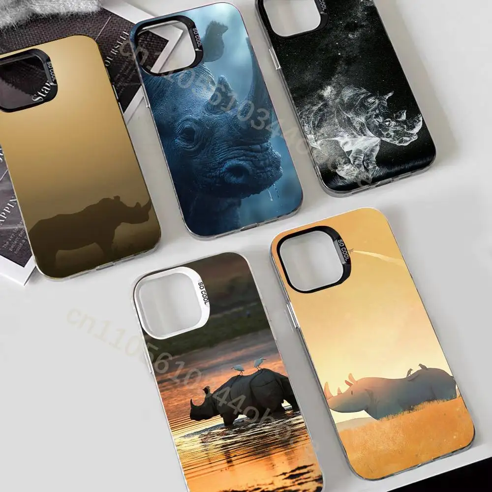 

Cool Animal Rhino Phone Case For iPhone 17,16,15,14,13,12,11,Pro,Max,Plus Shockproof Cover