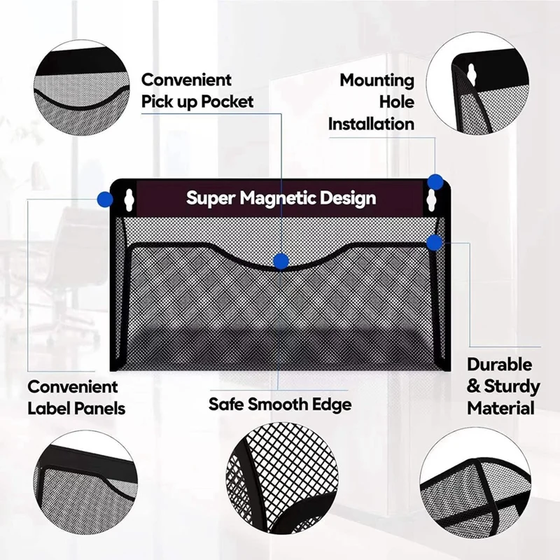 Magnetic File Holder 3 Pockets File Folder Organizer, Office Hanging Magazine Rack For Refrigerator, White Board Durable