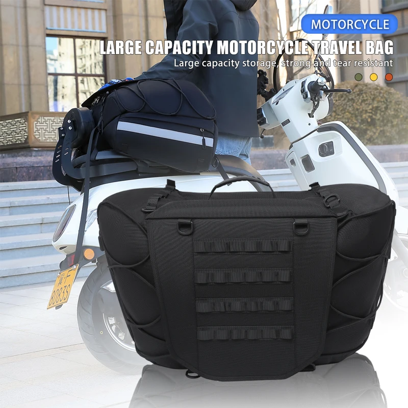 Waterproof Motorcycle Rear Seat Bag Large Capacity Motorbike Storage Luggage Bag with MOLLE Panel & Reflective Strip