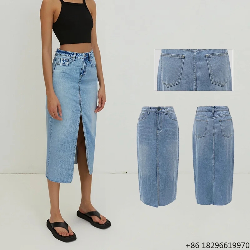 2025 Half-Body Skirt Female High-Waisted Washed American A-Line Skirt in the Long Section of the Hundred and Skinny Cowboy Skirt