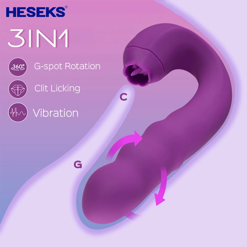 

HESEKS 3in1 Clitoral Licking Rotating G Spot Vibrator Clit Tongue Dildo Vaginal Vibrating Stimulator Adult Sex Toys for Women