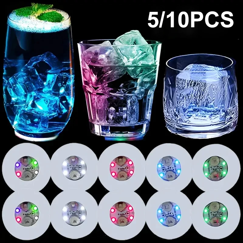 5/10pcs LED Luminous Coasters Light Up Glass Drinking Bottle Cup Mat for Parties Weddings Bar Christmas Home Pub