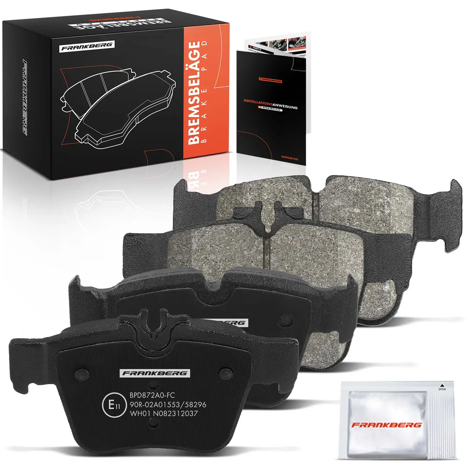 Frankberg 4x remblokken achter voor Mercedes-Benz W205, A205, C205, S205, X253, C253, modeljaren vanaf 2015, onderdeelnummers 0004205900 en A0004205200