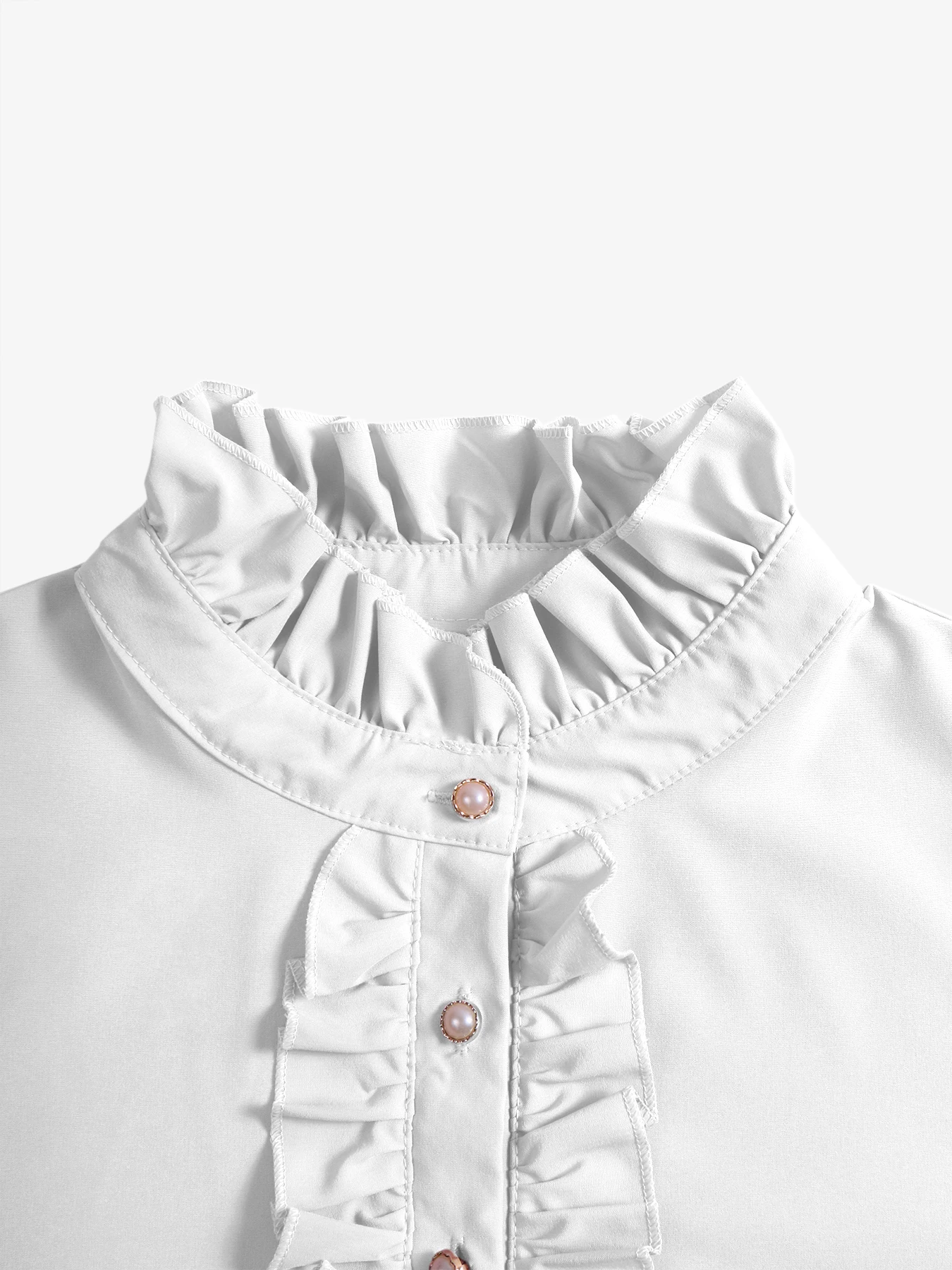 Damen-Bluse mit Rüschen und Stehkragen, Puffärmel, Knopfverzierung, elegantes Bürohemd, lässige Chiffon-Oberteile – Detail 1
