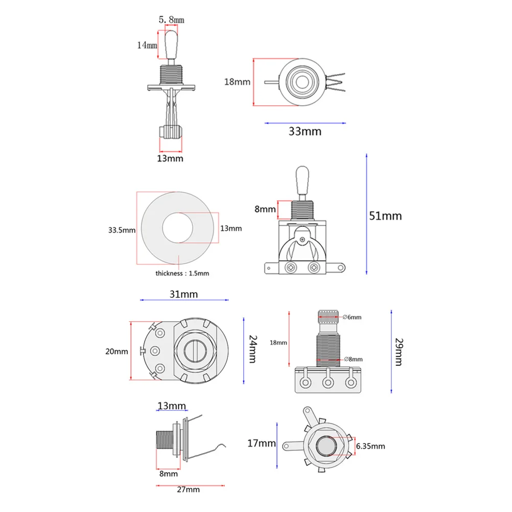 

Guitar Wiring Harness 2 Volume 2 Tones 3 Way Toggle A500K B500K Pots Electric Guitar Parts Accessories Tone Jack