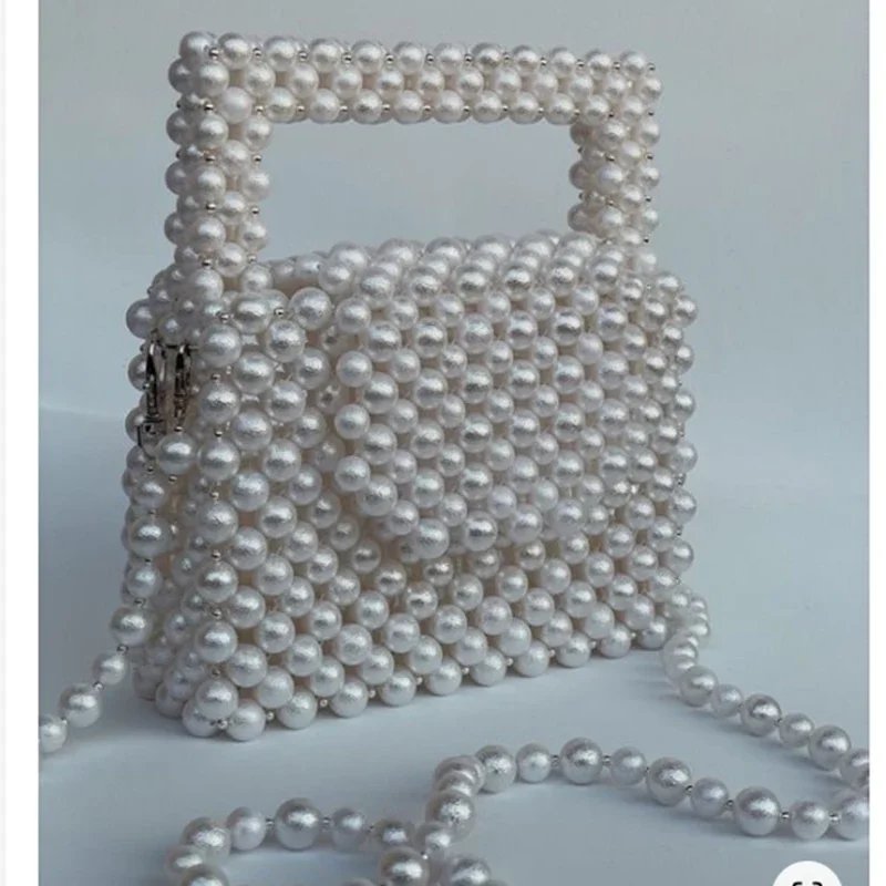 New Retro Pearl Women's Bags 2024 Custom Color Handmade Bead Bag High-end Banquet Chain Crossbody Designer Fashion Handbag