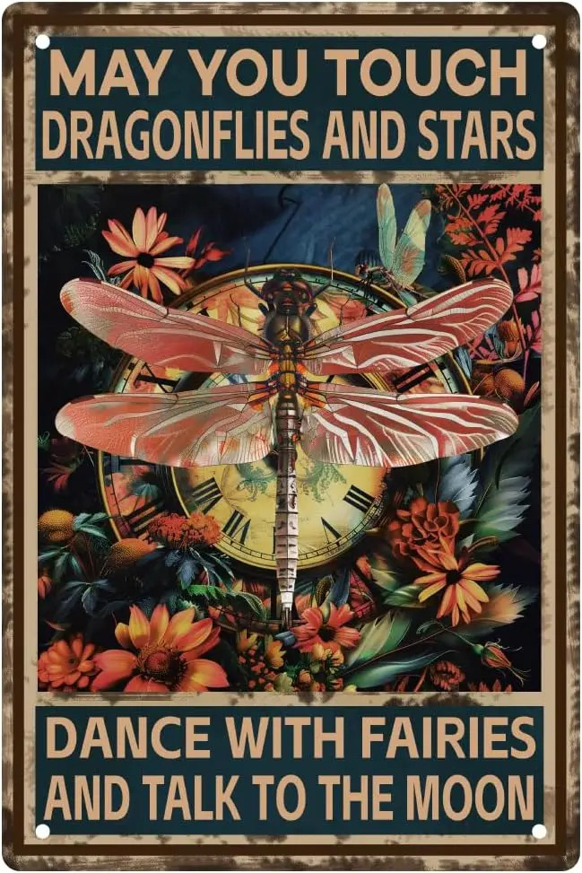 

Cute Red Dragonfly Tin Sign Retro Metal Tin Sign Vintage Style Animal Wall Art Tinplate Print Poster Home Yard Shop Wall Decor