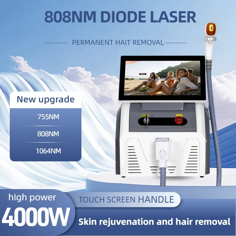 

Professional Three-Wavelength Powerful 4000W 755/808/1064nm Freezing Point Diode Laser Permanent Painless Hair Removal Machine