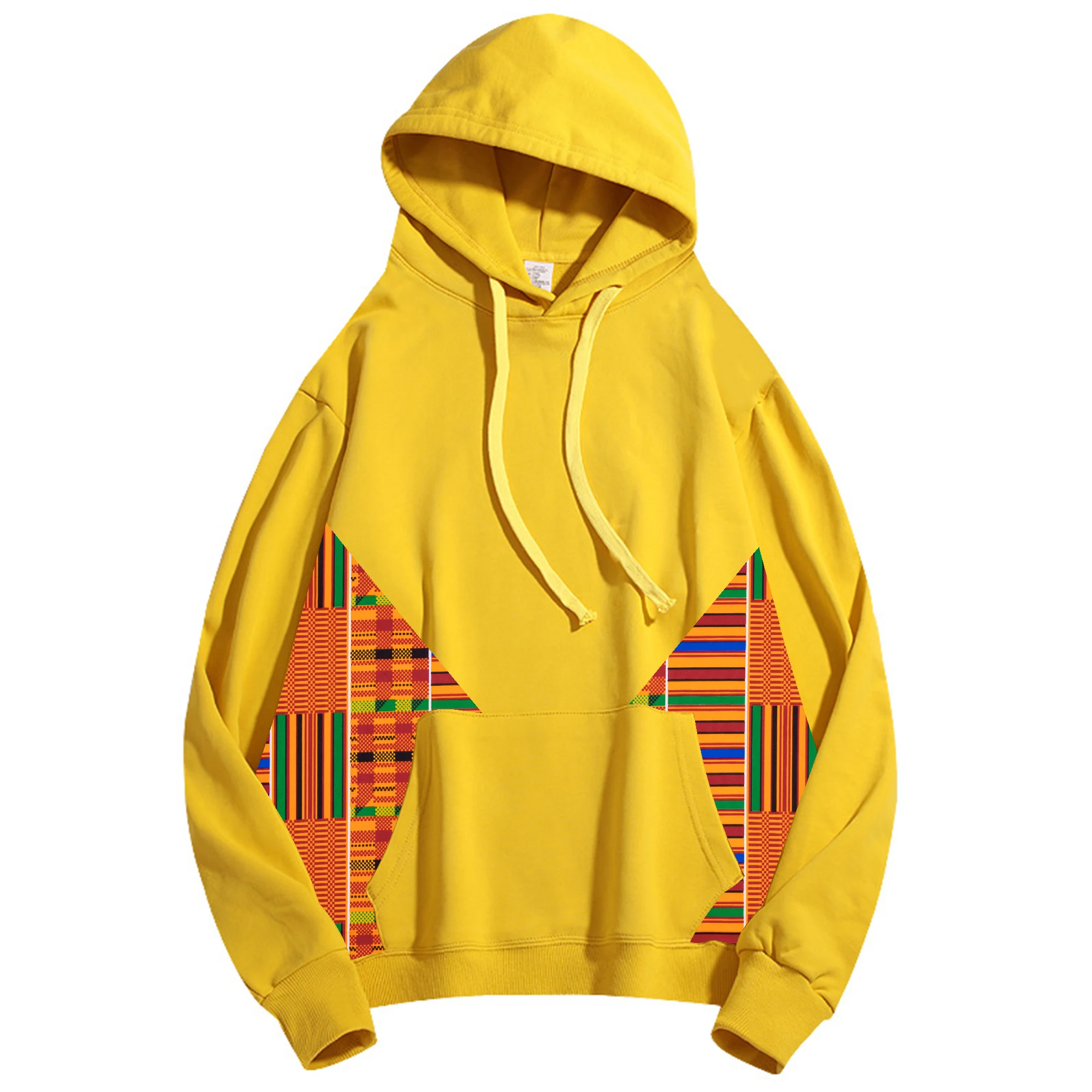 African Ankara Print Hoodie Streetwear Loose Casual Pullover Sweatshirt with Ethnic Tribal Geometric Patterns WYN2411