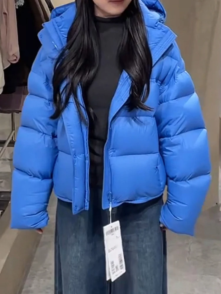 

Новая женская зимняя корейская утепленная куртка Sli Blue с капюшоном, пуховик из хлопка, короткое пальто-пуховик