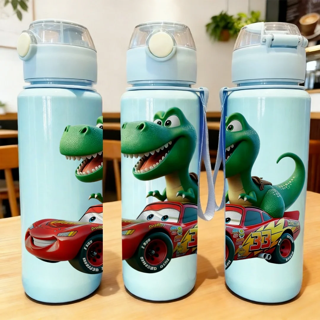 زجاجة مياه كرتونية ثلاثية الأبعاد بتصميم ديناصور وسيارة من ديزني - لطيفة وذات سعة كبيرة، مفضلة لدى الأطفال، هدية مثالية، مقاومة للبهتان