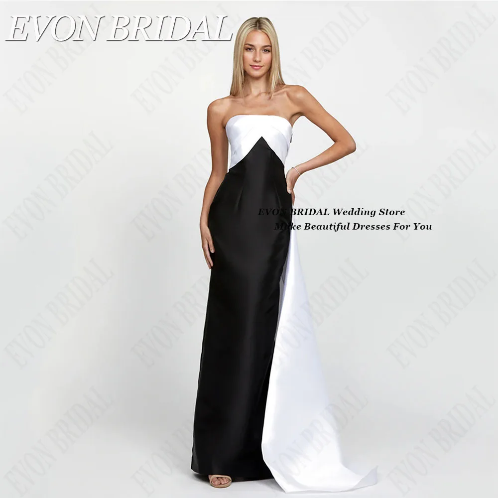 EVON BRIDAL Black With White Celebrity Dresses Mermaid Sweep Train Vestidos De Ocasião Sleeveless Contrast Color Evening Gowns